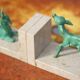 Marble and green patina metal bookends, vintage style bookends, animals, paperweight