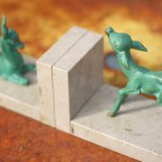 Marble and green patina metal bookends, vintage style bookends, animals, paperweight