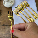 6 vintage golden metal dessert forks