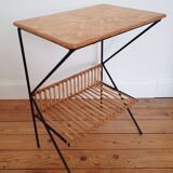 Rattan and metal side or bedside table