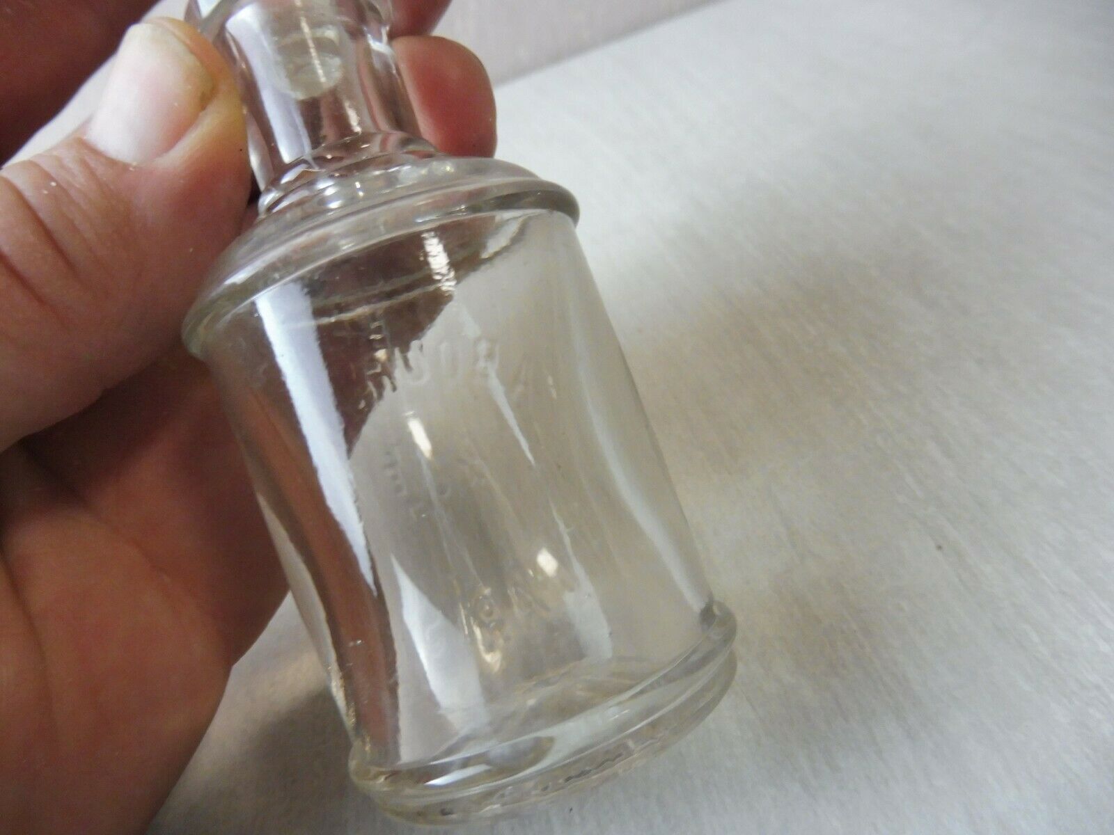 Old carafon bottle, concentrated extract / perfume, A. Bourjois, molded glass
