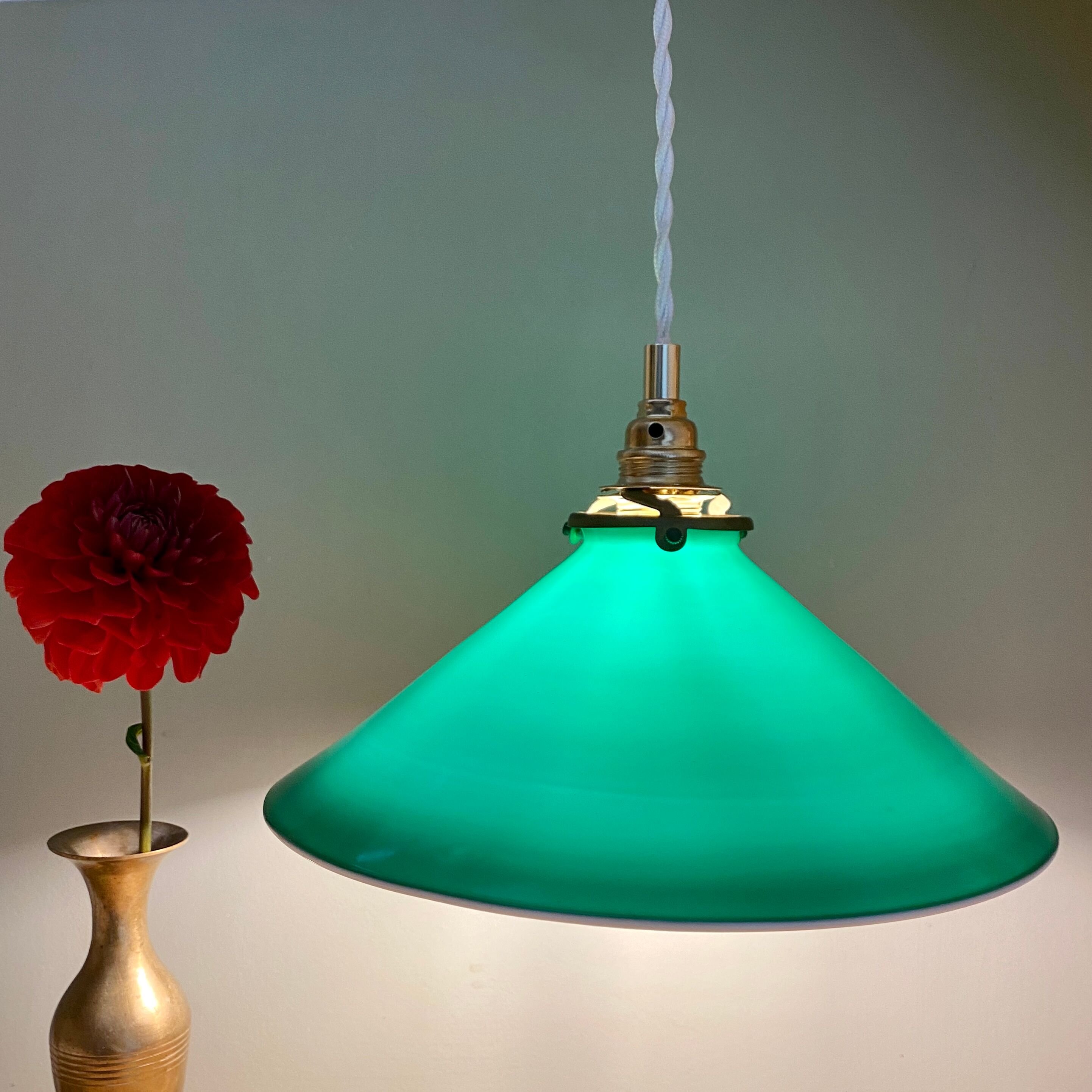 Vintage pendant lamp in green and white opaline