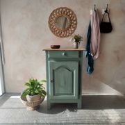 Small vintage side table in sage green patina and solid wood.