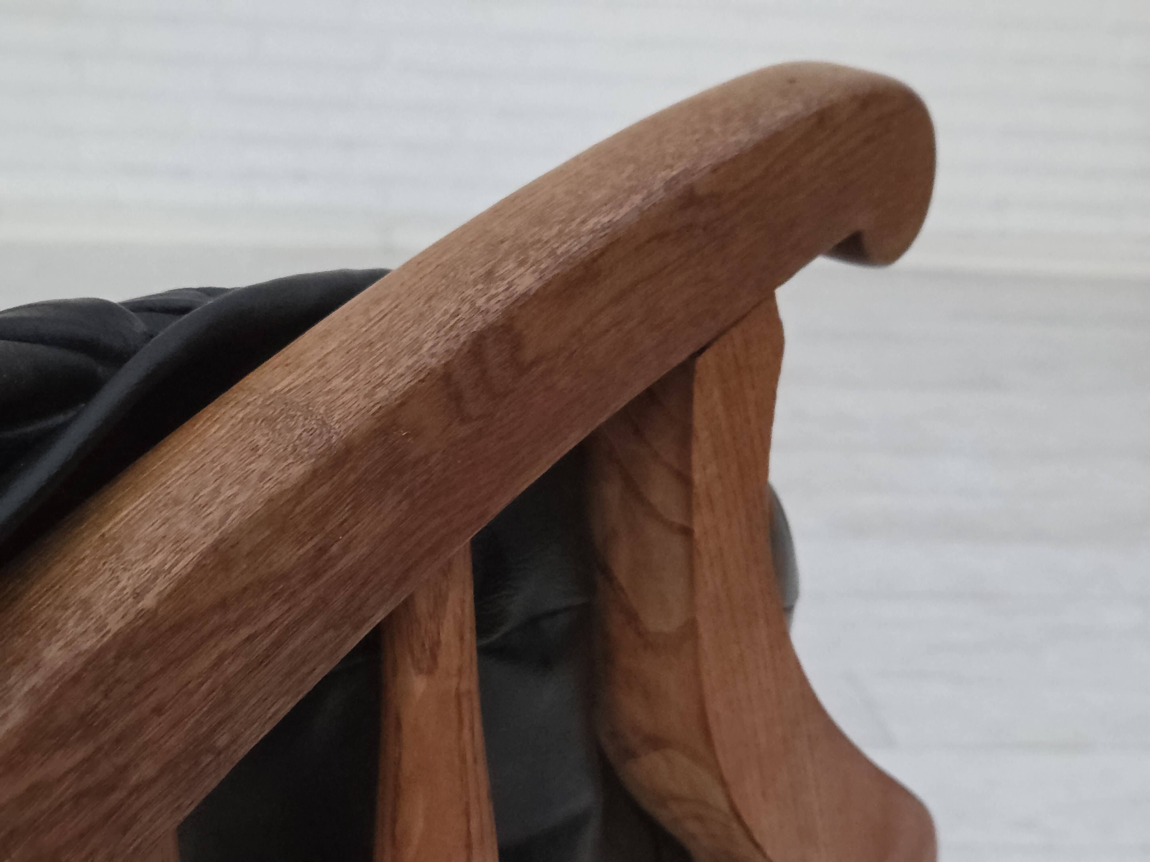 1950s, vintage adjustable armchair, black leather, ash wood.