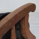 1950s, vintage adjustable armchair, black leather, ash wood.