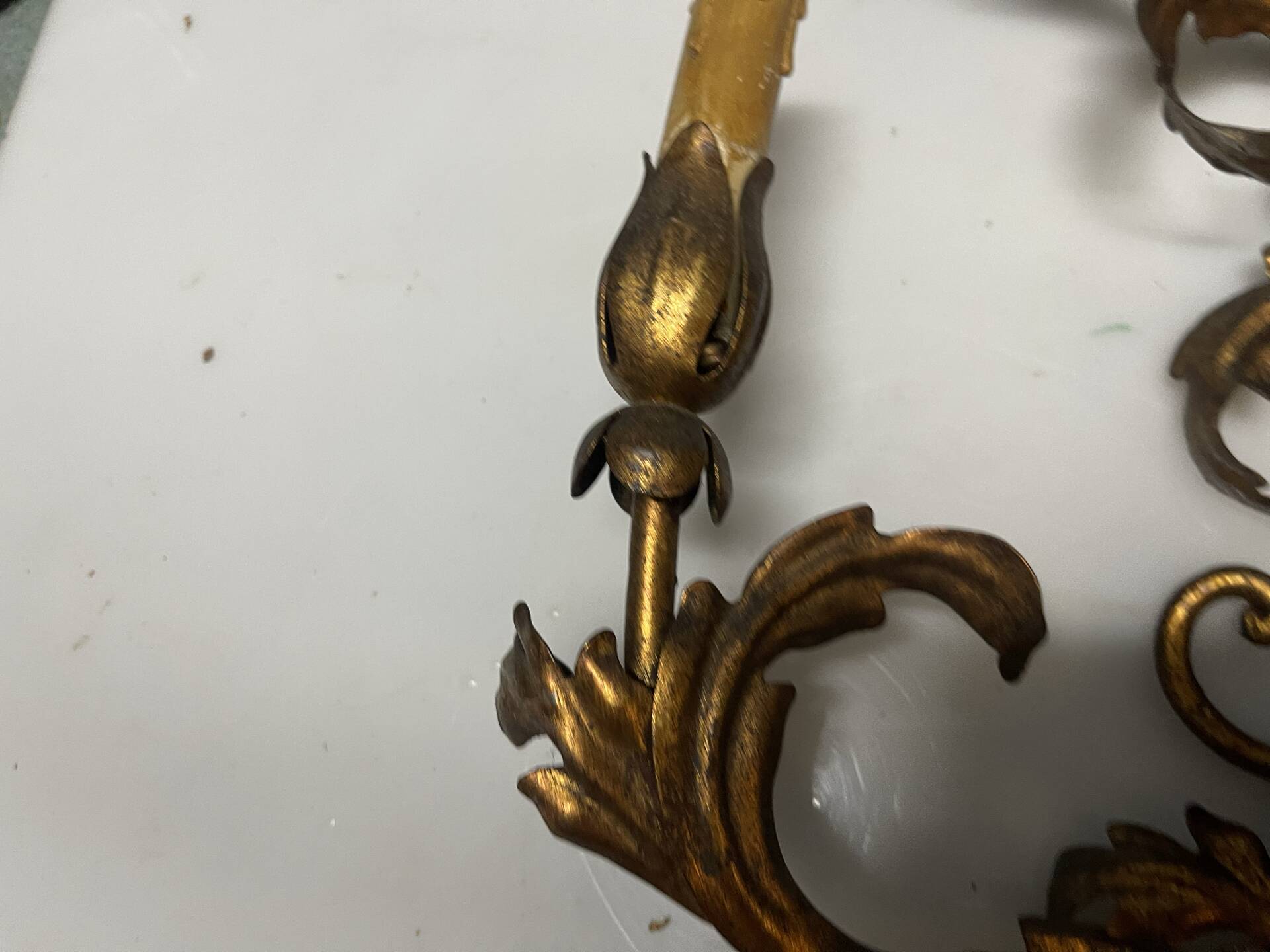 Large Italian Tole Gold Gilded Sconces Set of 2  1960’s 