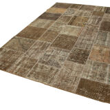 Hand-knotted turkish vintage 198 cm x 300 cm brown patchwork carpet