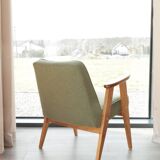 Fauteuil vintage vert l'olive bouclé model 366
