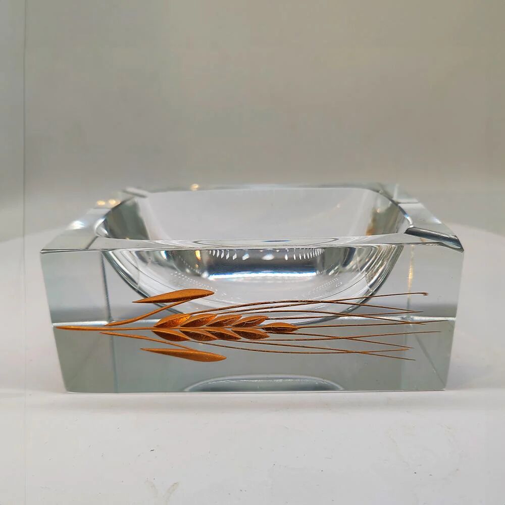 1960s rectangular ashtray or catch-all in Murano glass by Pagnin & Bon with handcrafted 24k gold finishing. Made in Italy.