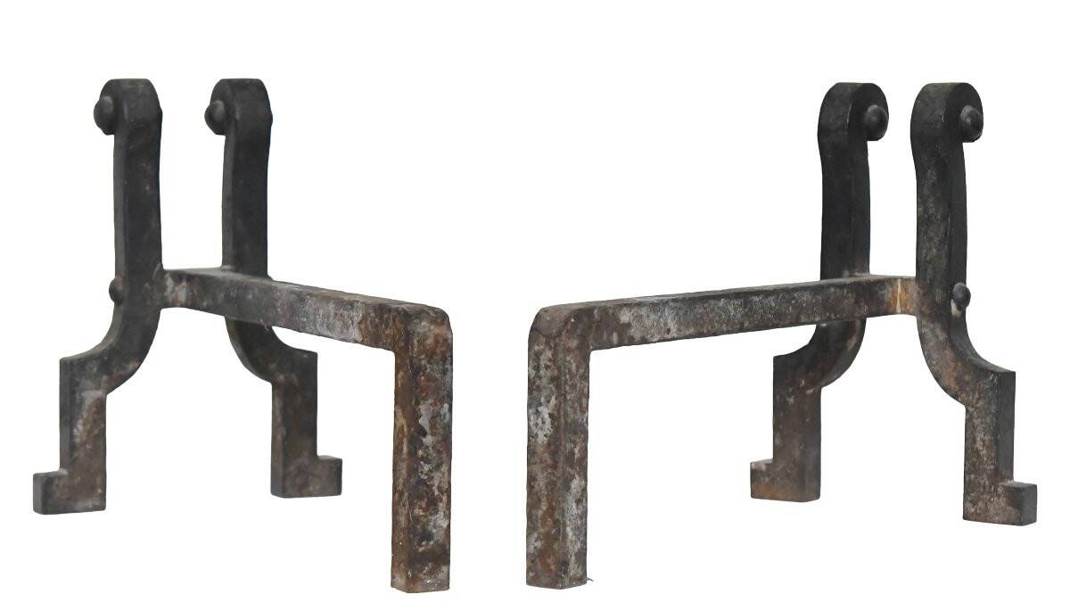 Pair of wrought iron fire dogs