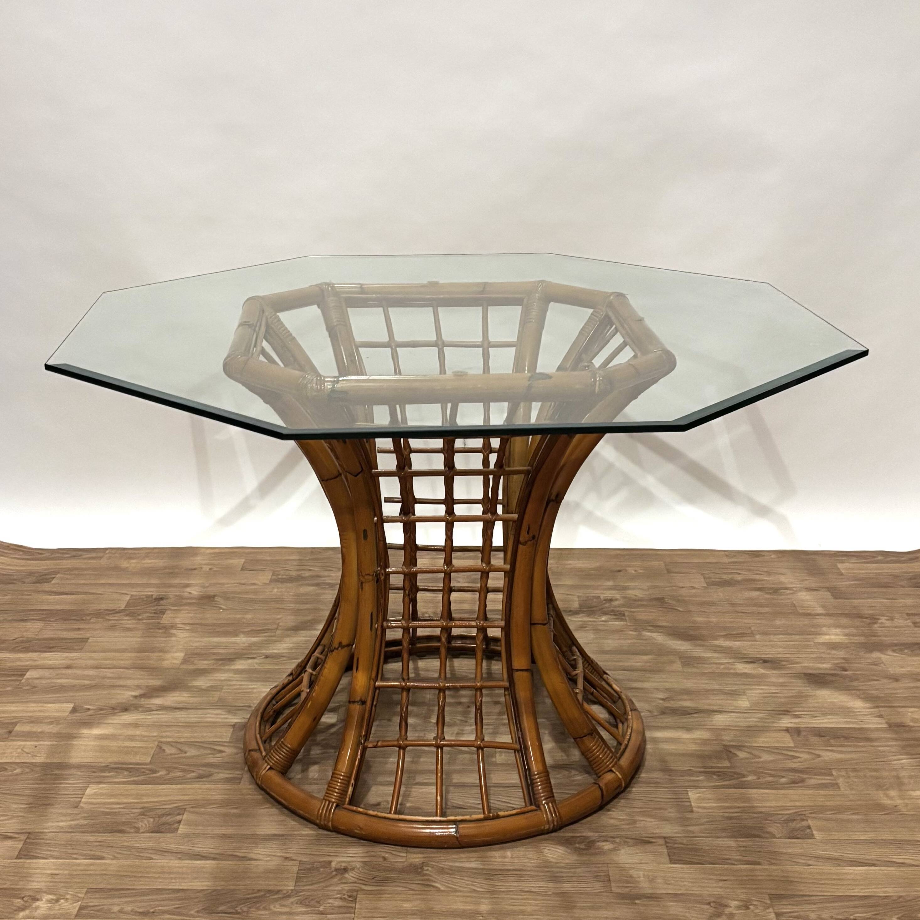 Roche Bobois table in glass and bamboo from the 1970s.