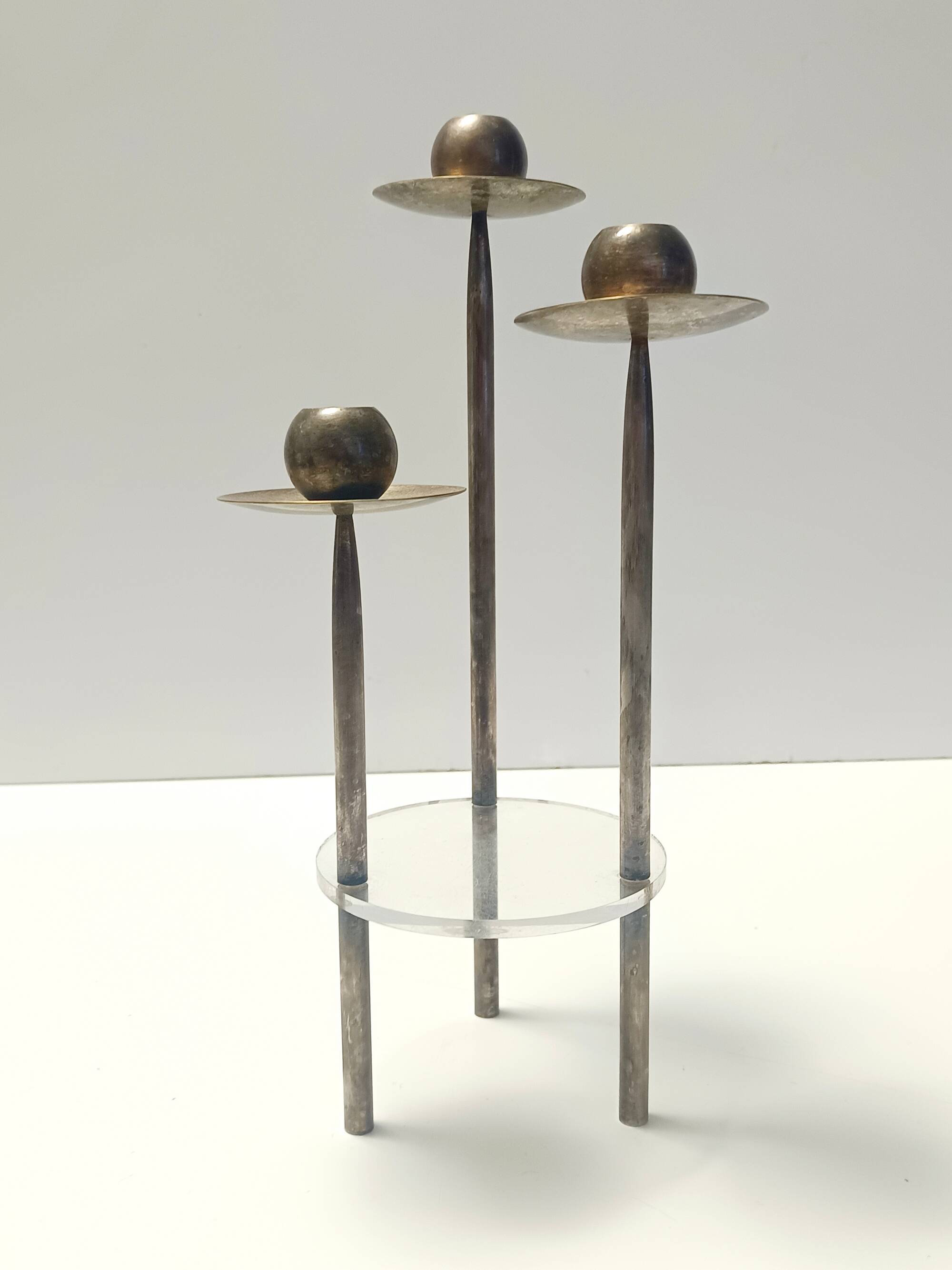 Silver-Plated Brass and Plexiglass Candelabrum by Mesa, Italy 1970s