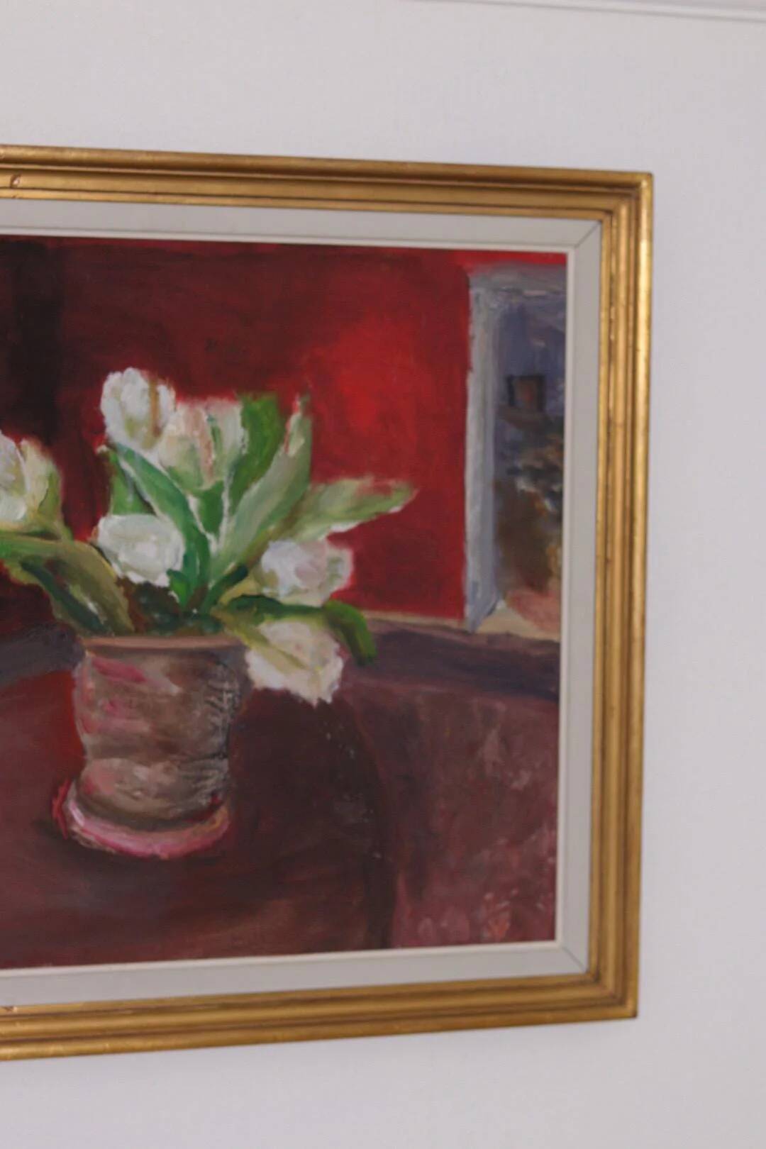 Original Swedish Oil on Canvas – “White Roses” by Aina Schiller, Arvika
