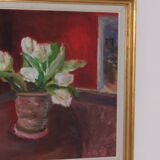 Original Swedish Oil on Canvas – “White Roses” by Aina Schiller, Arvika