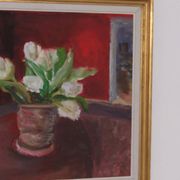 Huile sur toile originale suédoise – « Roses blanches » par Aina Schiller, Arvika