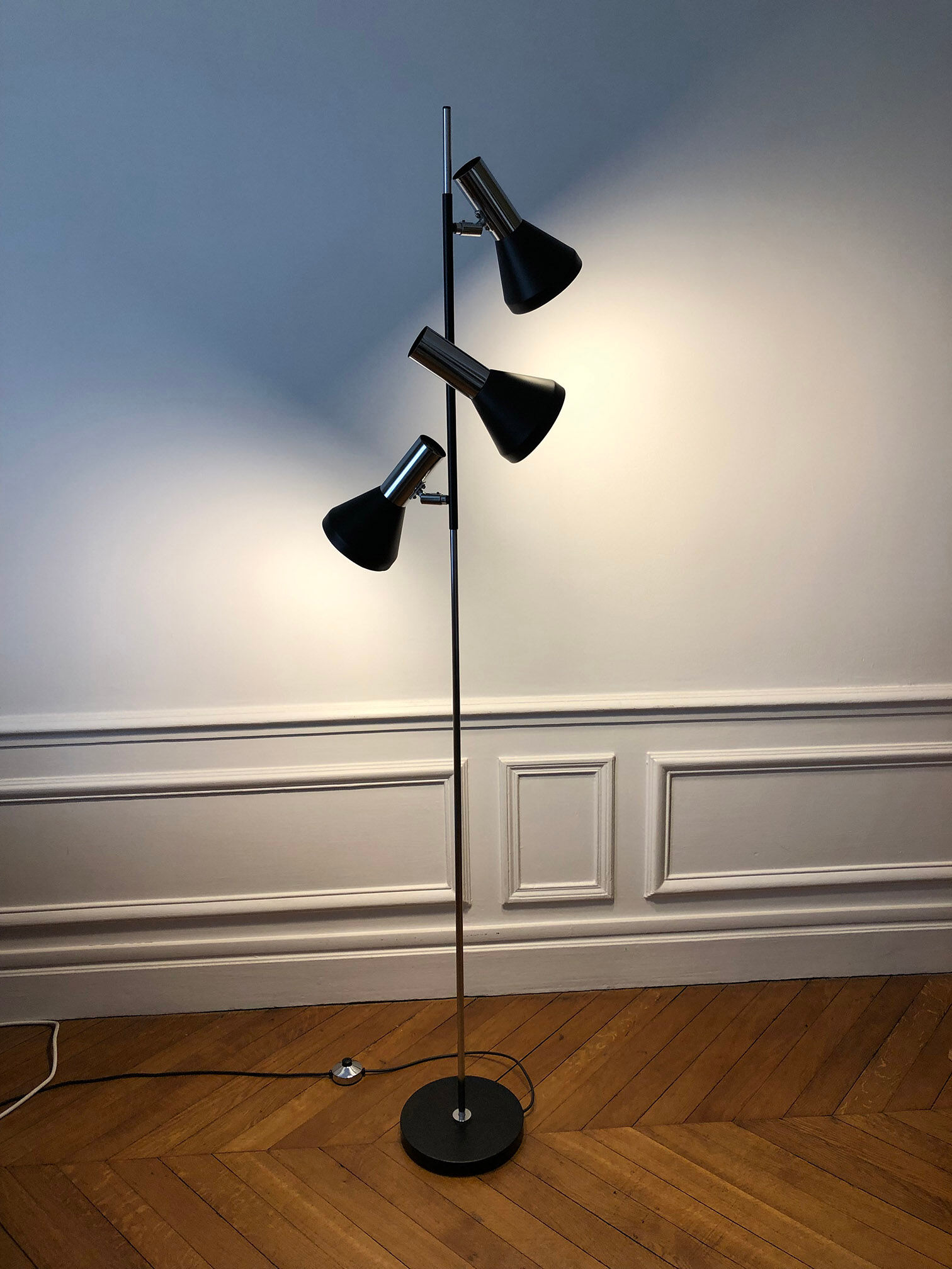 Lampadaire allemand en chrome 1970 3 lampes