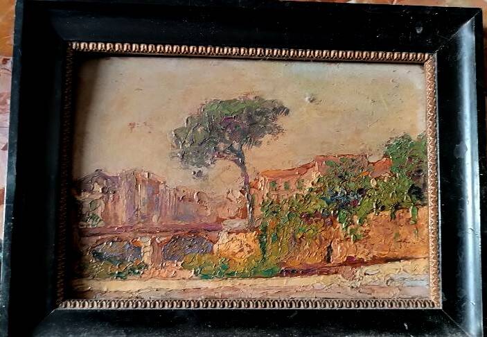 Painting from the late 19th century, impressionist oil on panel.