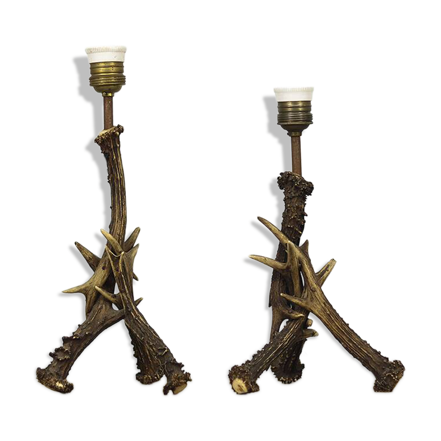 Set of Folk Art antler table lamps