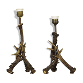 Set of Folk Art antler table lamps