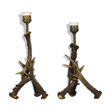 Set of Folk Art antler table lamps