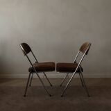 Vintage Chrome Folding Chairs (Pair) | Brown Corduroy Upholstery
