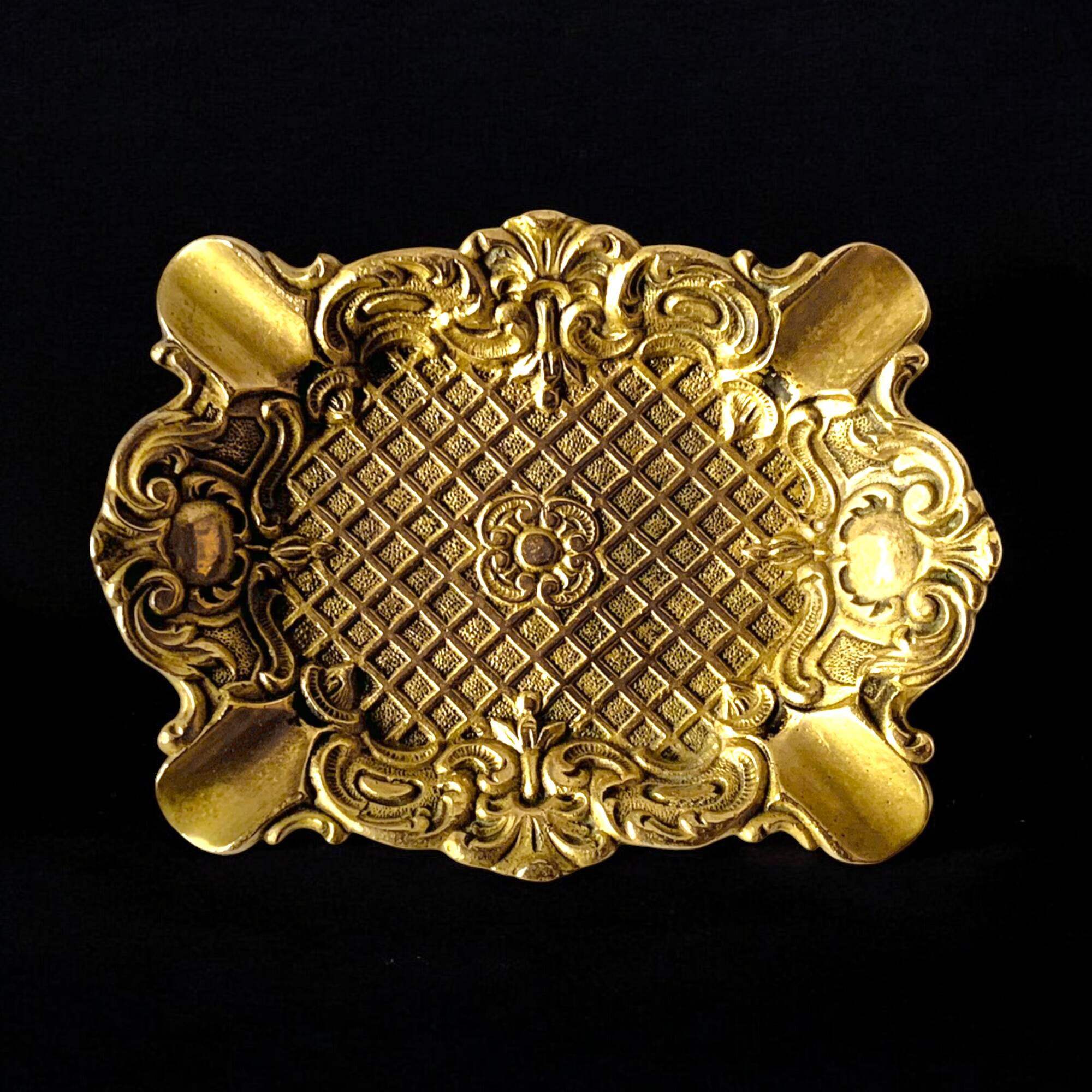 Neo-Baroque brass ashtray stamped DL number 6 registered