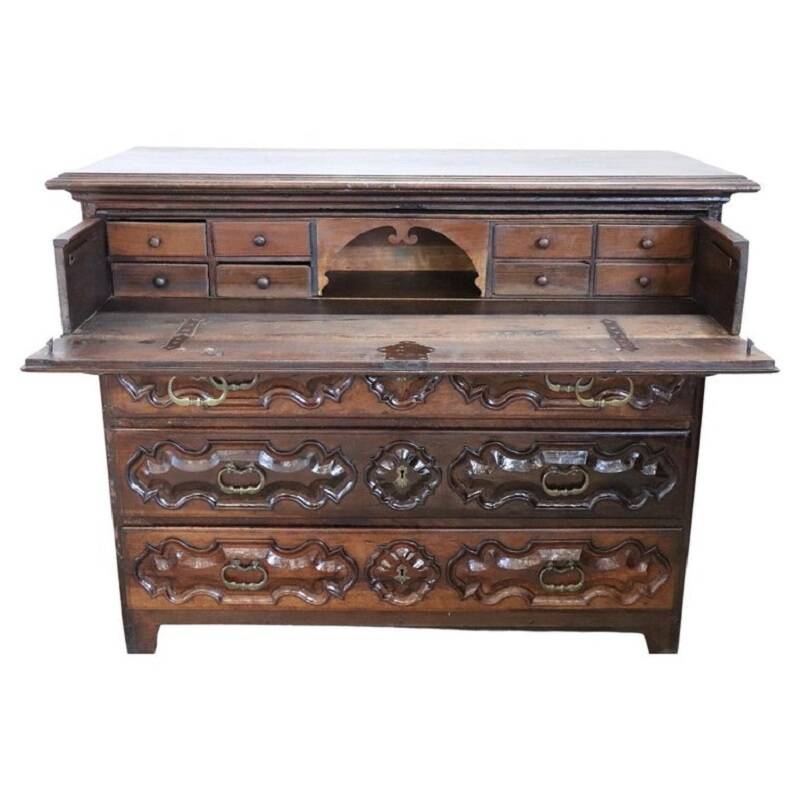 Antique Carved Walnut Chest of Drawers, 17th Century