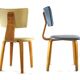 Vintage set of two Cor Alons chairs – bent plywood & blue and cream skai upholstery – 1950s Dutch design