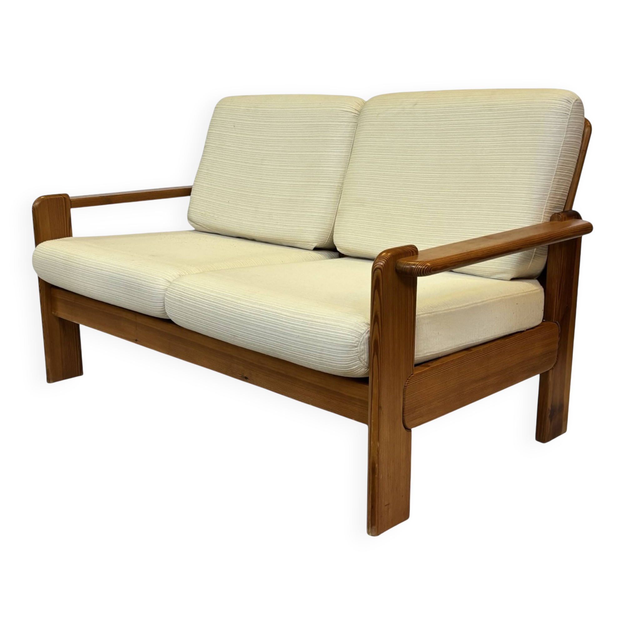 Canapé vintage deux places en pin des années 70 au design minimaliste