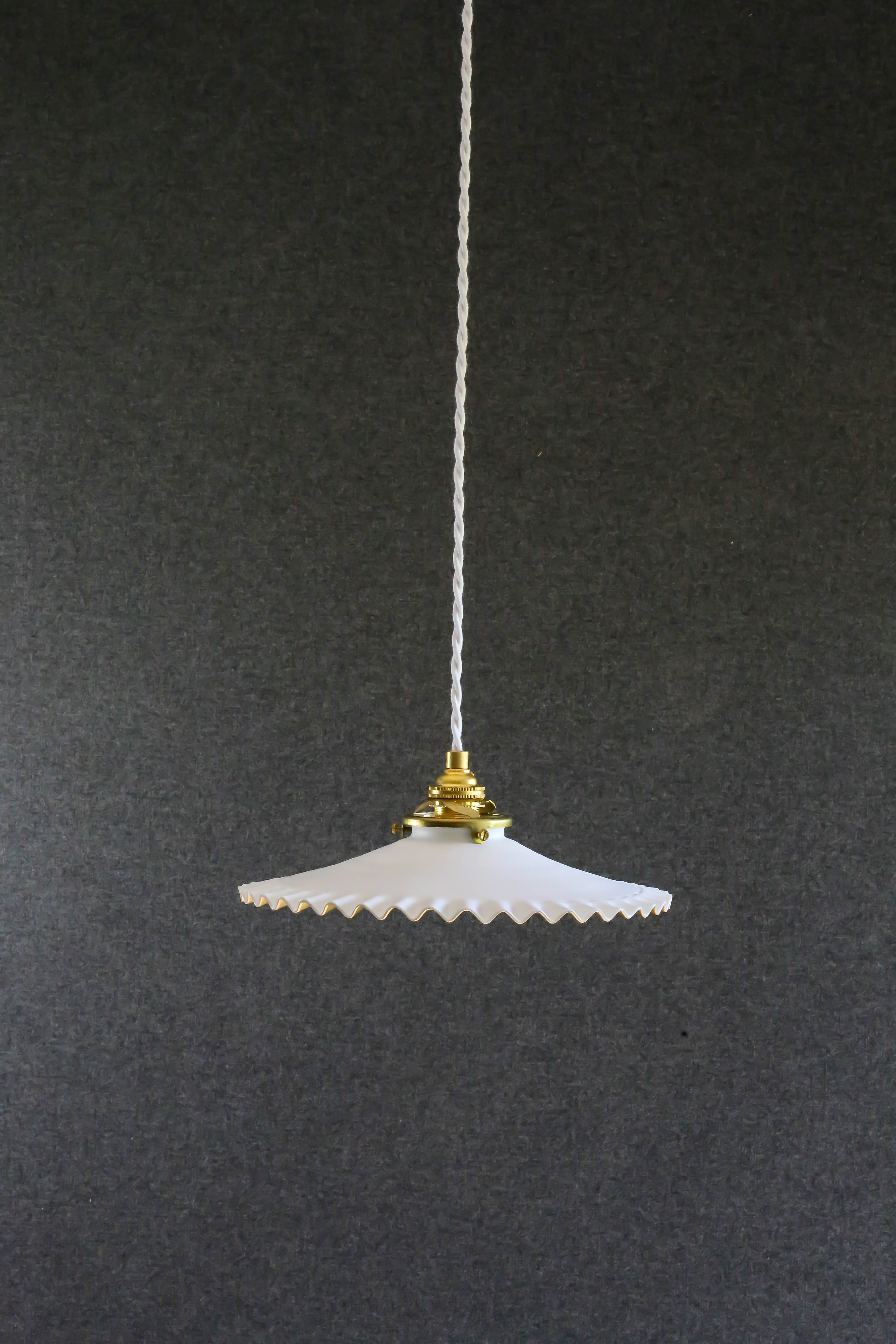 Old opaline pendant lamp painted white and gold - new cable and socket