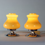Lampes de table en crème opaline & chrome, Bulgarie années 1960