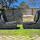 Paire de deux fauteuils modulaires en cuir noir de Walter Knoll, Allemagne, années 1970.
