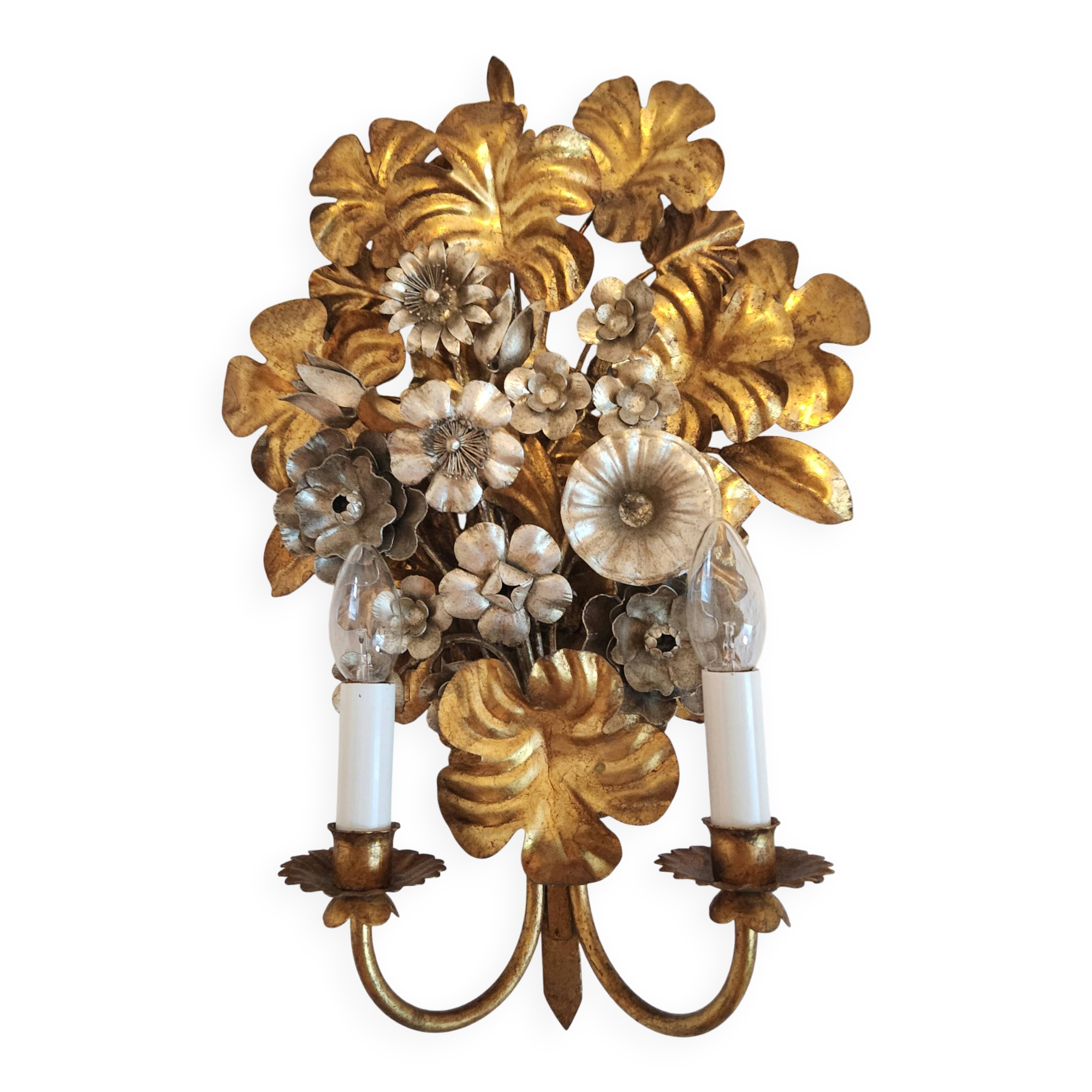 S.Salvadori Wandlampe vergoldet ersilbert Blumenmuster