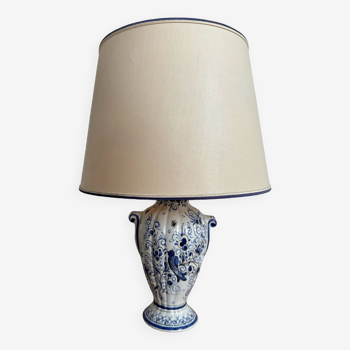 Lampe vintage faïence balustre portugal - décor oiseau bleu