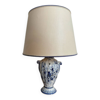 Lampe vintage faïence balustre portugal - décor oiseau bleu