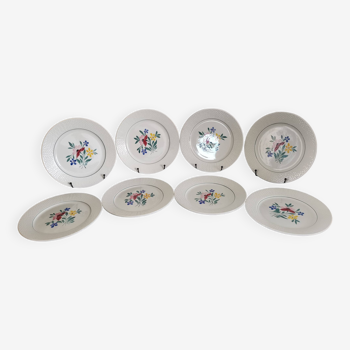 8 vintage flat plates manufactured by Digoin Sarreguemines model Fabiola