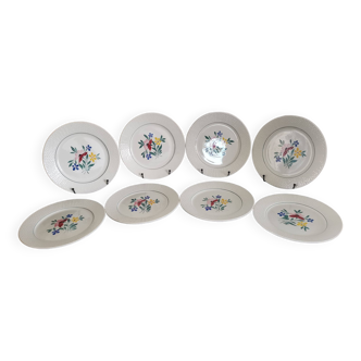 8 vintage flat plates manufactured by Digoin Sarreguemines model Fabiola