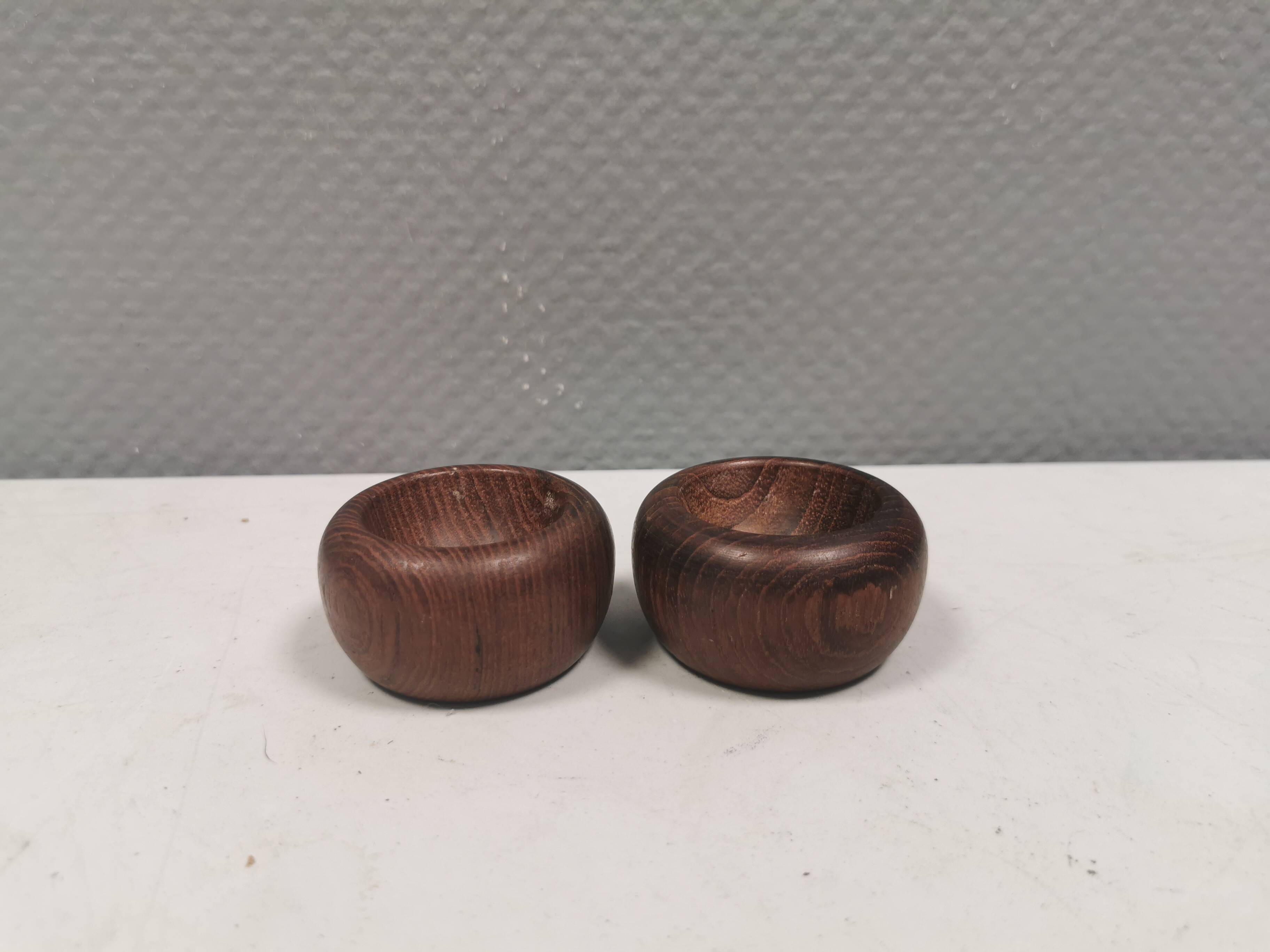 Two small saltcellars (or salt and pepper) in teak wood, Denmark 1970s.