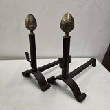Old pair of wrought iron and bronze andirons