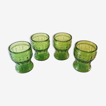 Suite de 4 verres à orangeade de couleur vert vintage années 70.