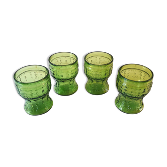 Suite de 4 verres à orangeade de couleur vert vintage années 70.