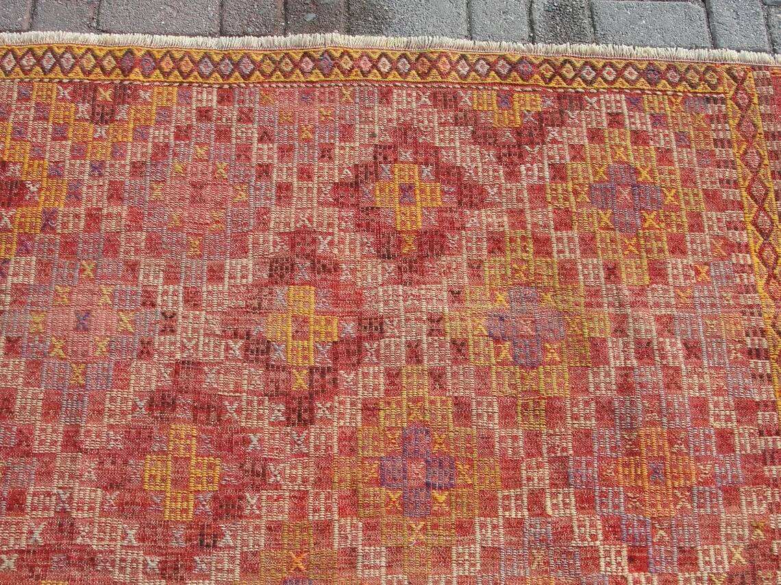 Turkish kilim area rug, vintage kilim rugs runner
