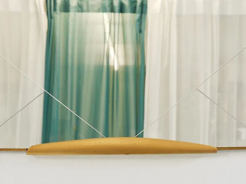 Large Trapezoidal Golden Wall Mirror With Engraved Diamond Pattern, Austria, 1950s