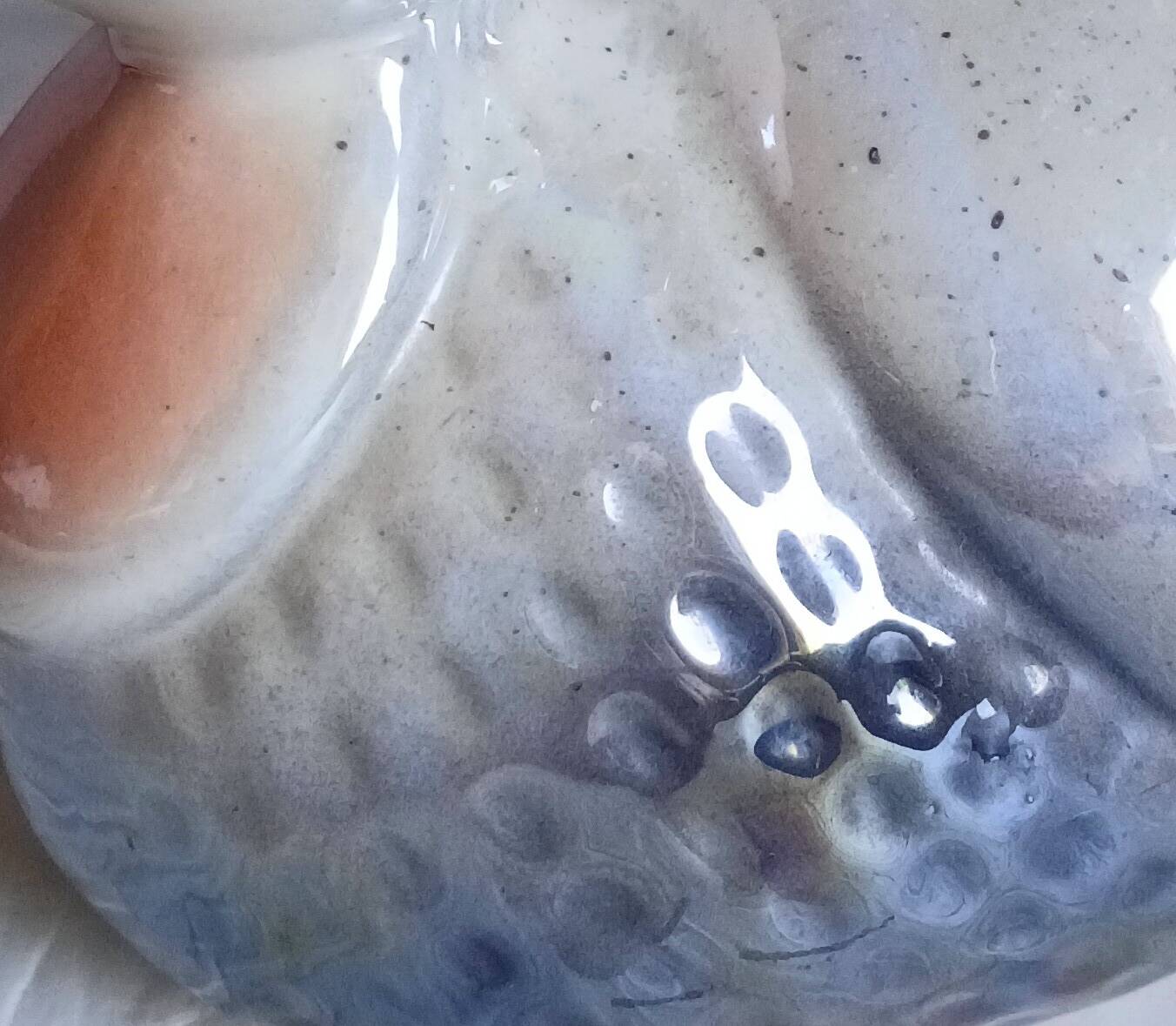Pearlescent and iridescent ceramic guinea fowl bird