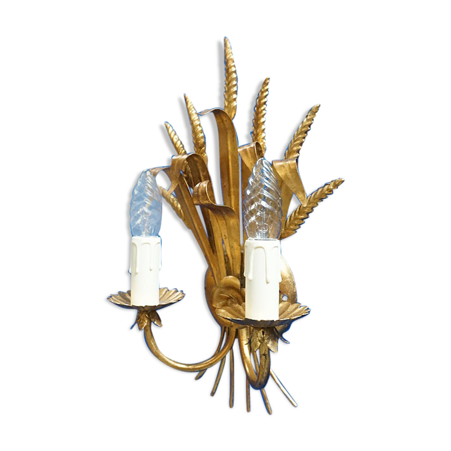 Italian 1960 Hollywood Regency Gilt Metal Sheaf of Wheat Wall Sconces, 1 of 7