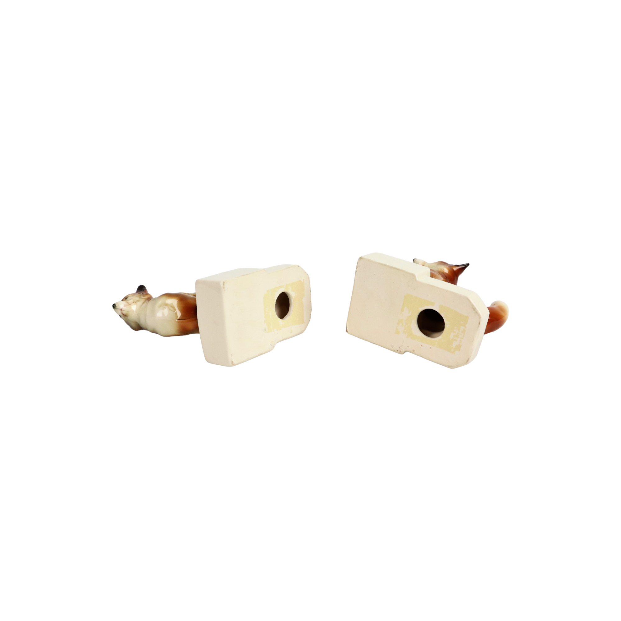 Couple figurines crackle porcelain fox marked germany vintage 14cm