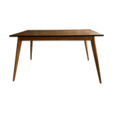 Scandinavian wooden and black table, 50s-70s