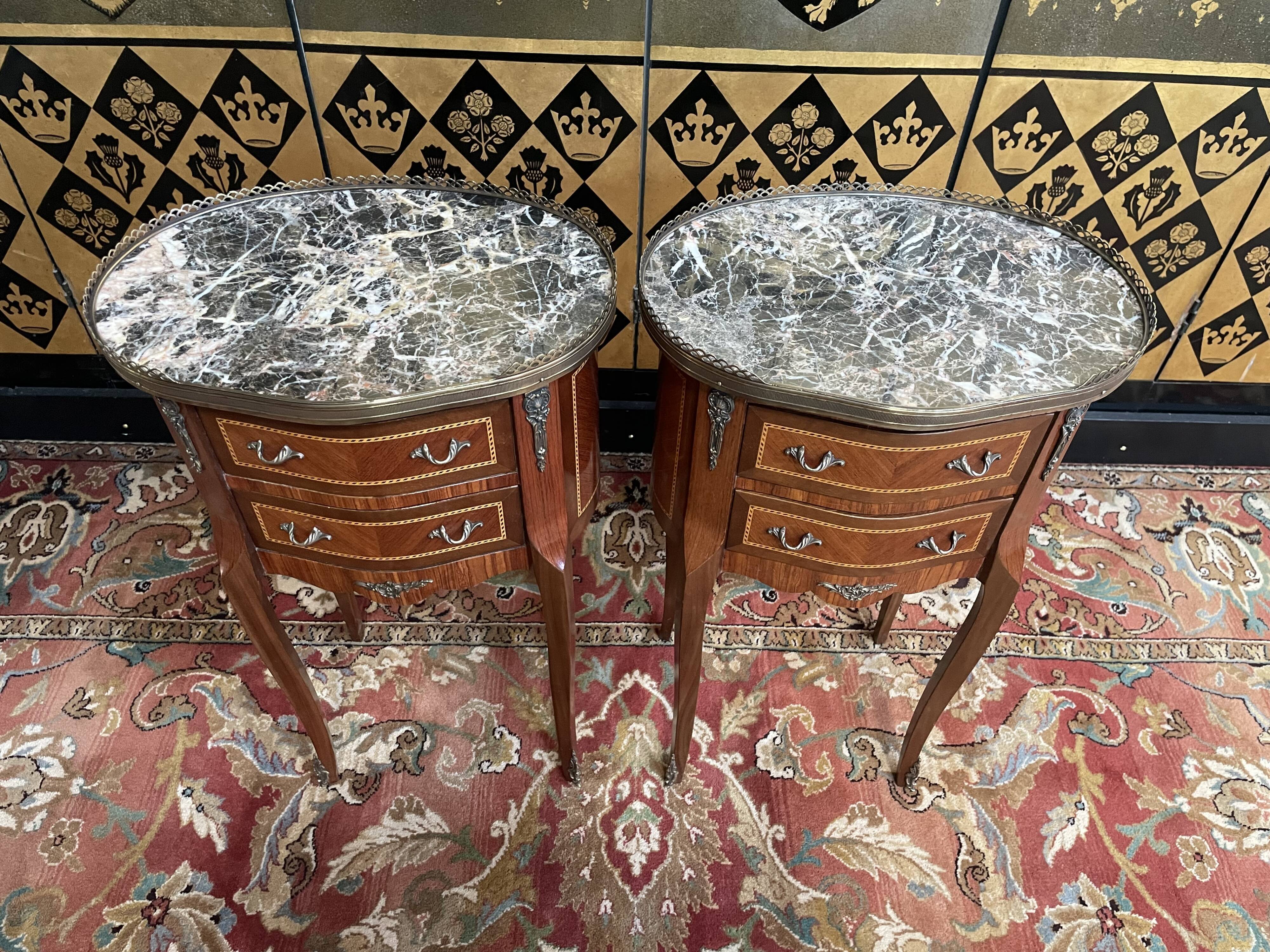 Pair of Louis XV style marquetry bedside tables