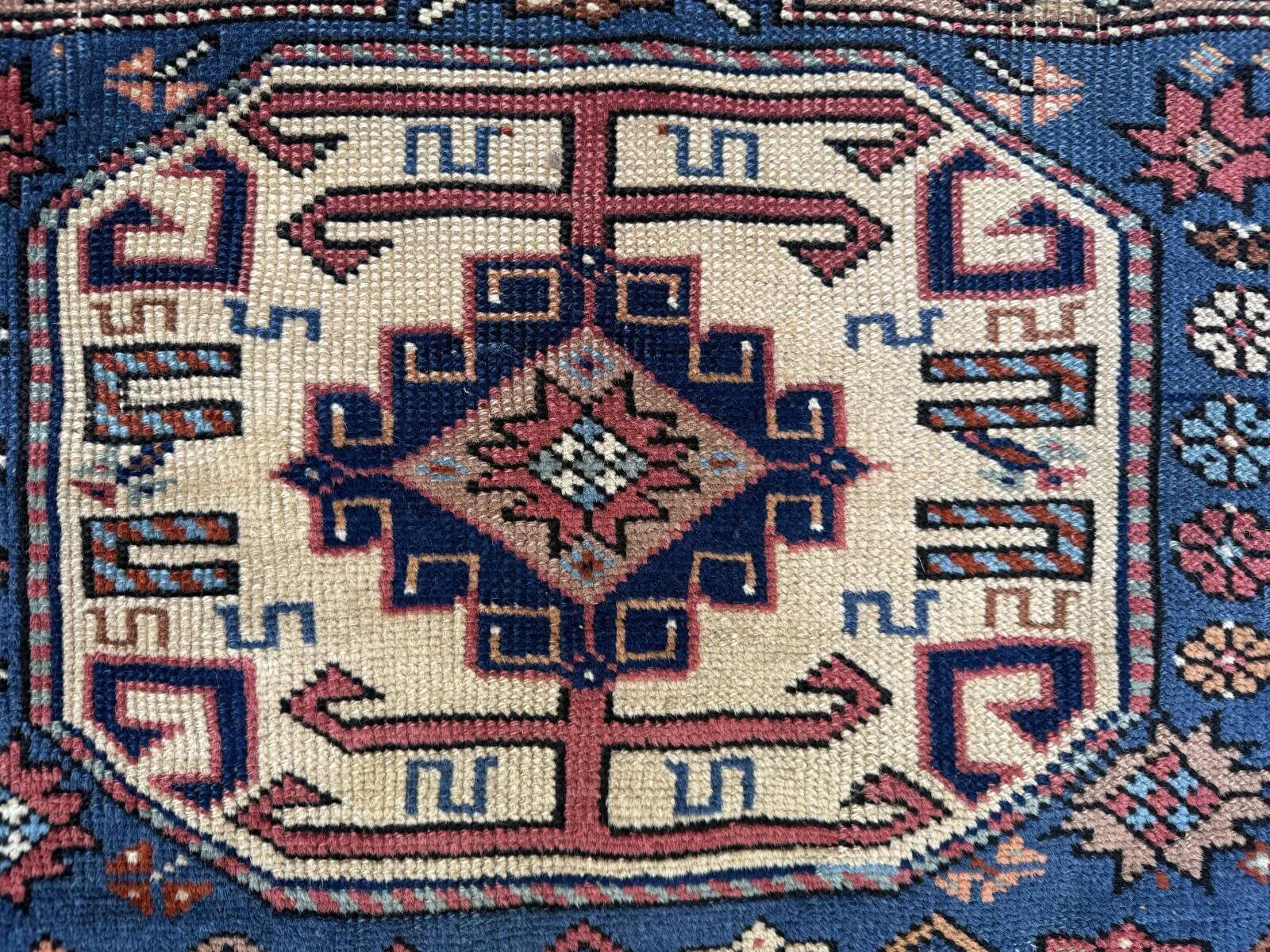 Antique Caucasian rug 215x126 cm Lesghi Star tribal Kazak rug large 2522