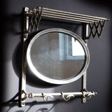 Antique Metal Train Coat Rack with Mirror French Luggage Rack